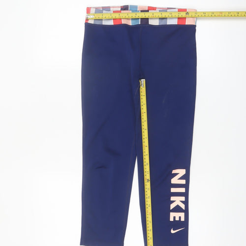 Nike Girls Navy Dri-FIT XL Leggings with Striped Waistband Activewear
