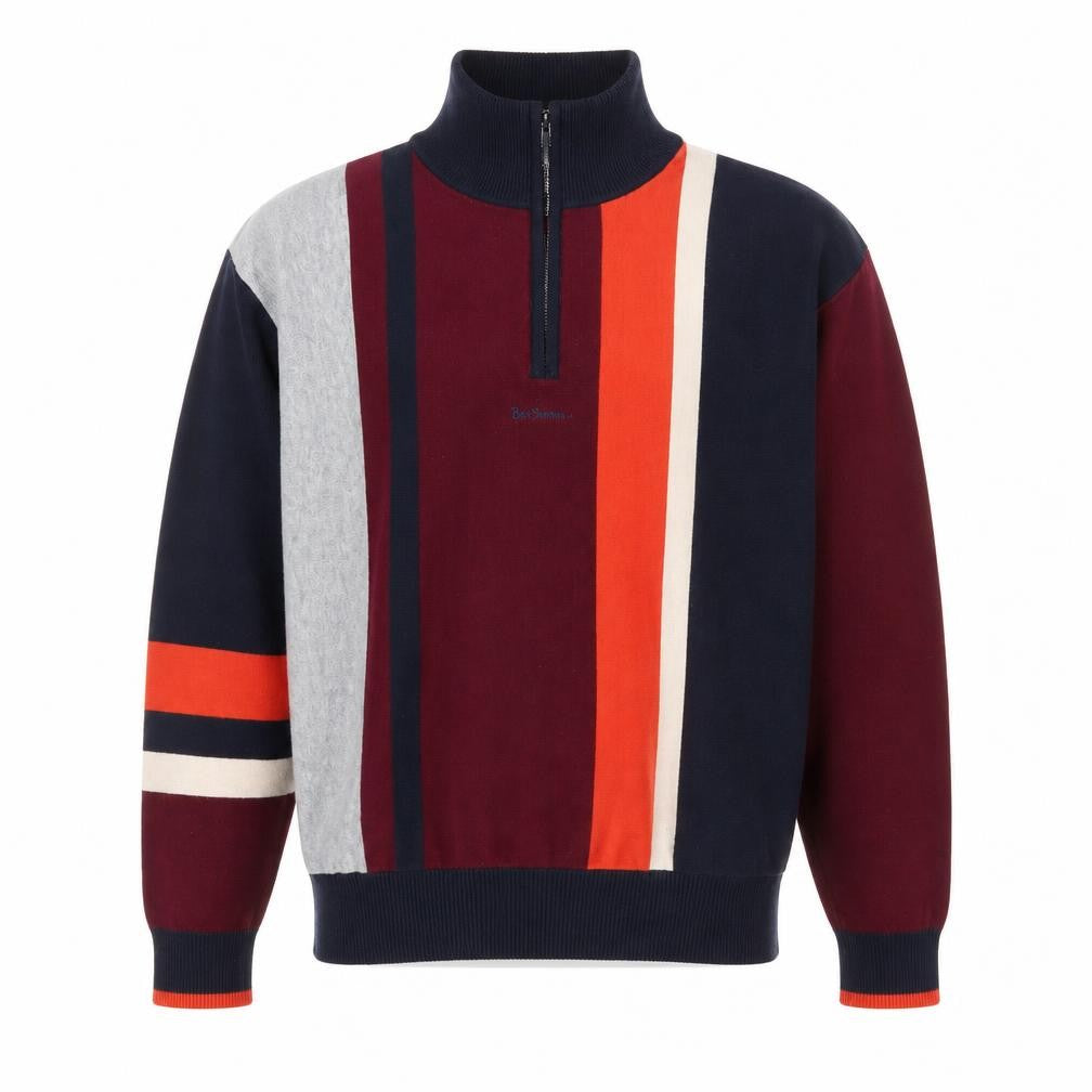 Front view of Urban Outfitters men’s multicoloured striped 1/4 zip jumper, size M