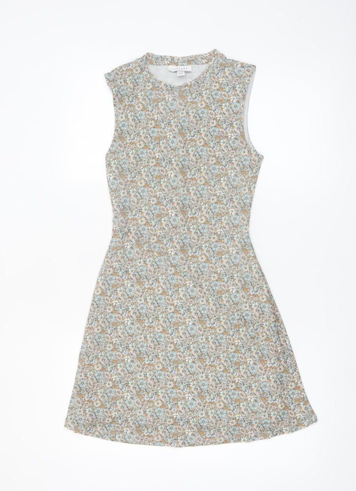 Topshop Women's Multicoloured Floral A-Line Sleeveless Dress Size 8