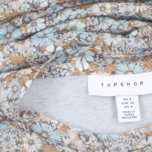 Topshop Women's Multicoloured Floral A-Line Sleeveless Dress Size 8