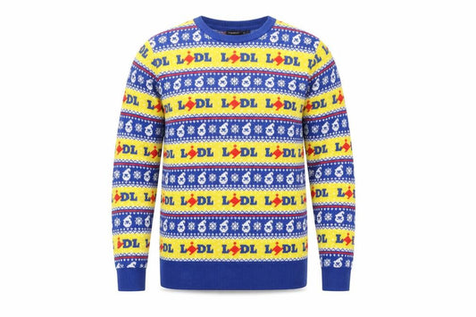 Front view of Livergy Men’s Blue Lidl Christmas Fair Isle Crew Neck Jumper M