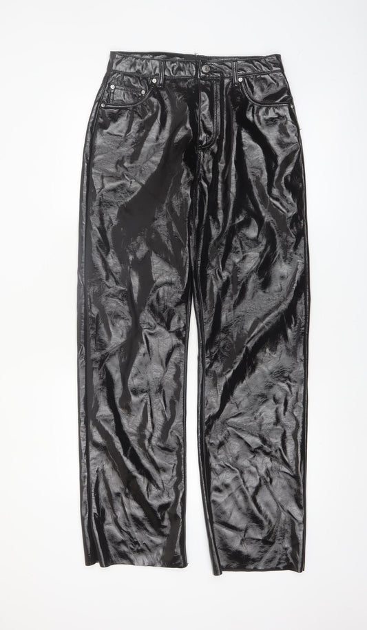 Vero Moda Women Black Glossy Straight Trousers Size 10