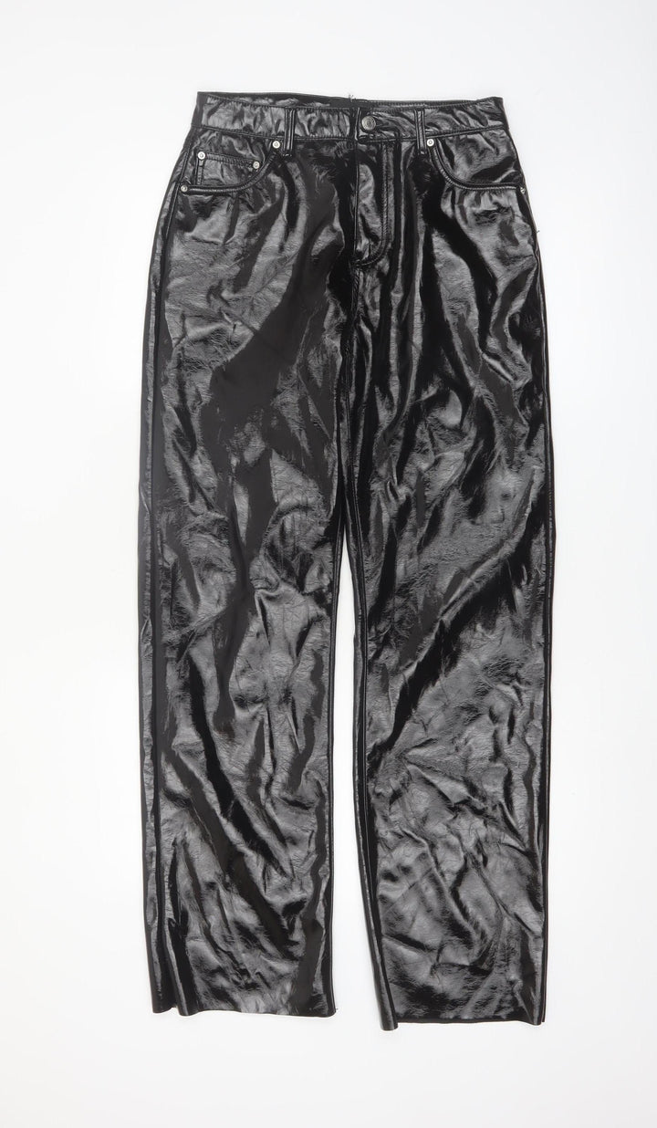Vero Moda Women Black Glossy Straight Trousers Size 10