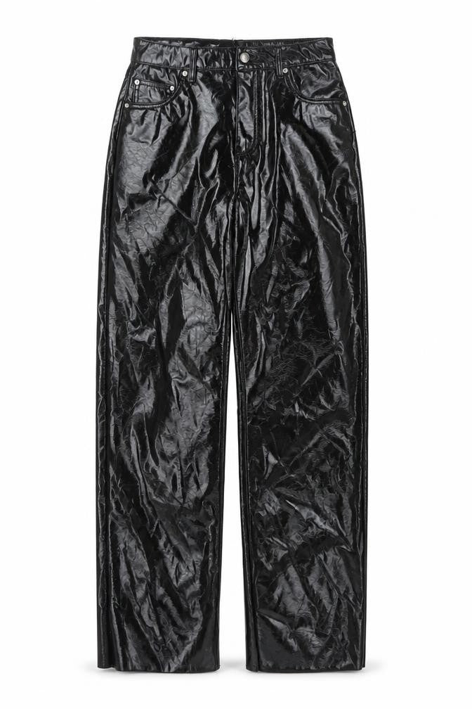 Front view of Vero Moda Women Black Glossy Straight Trousers, size 10