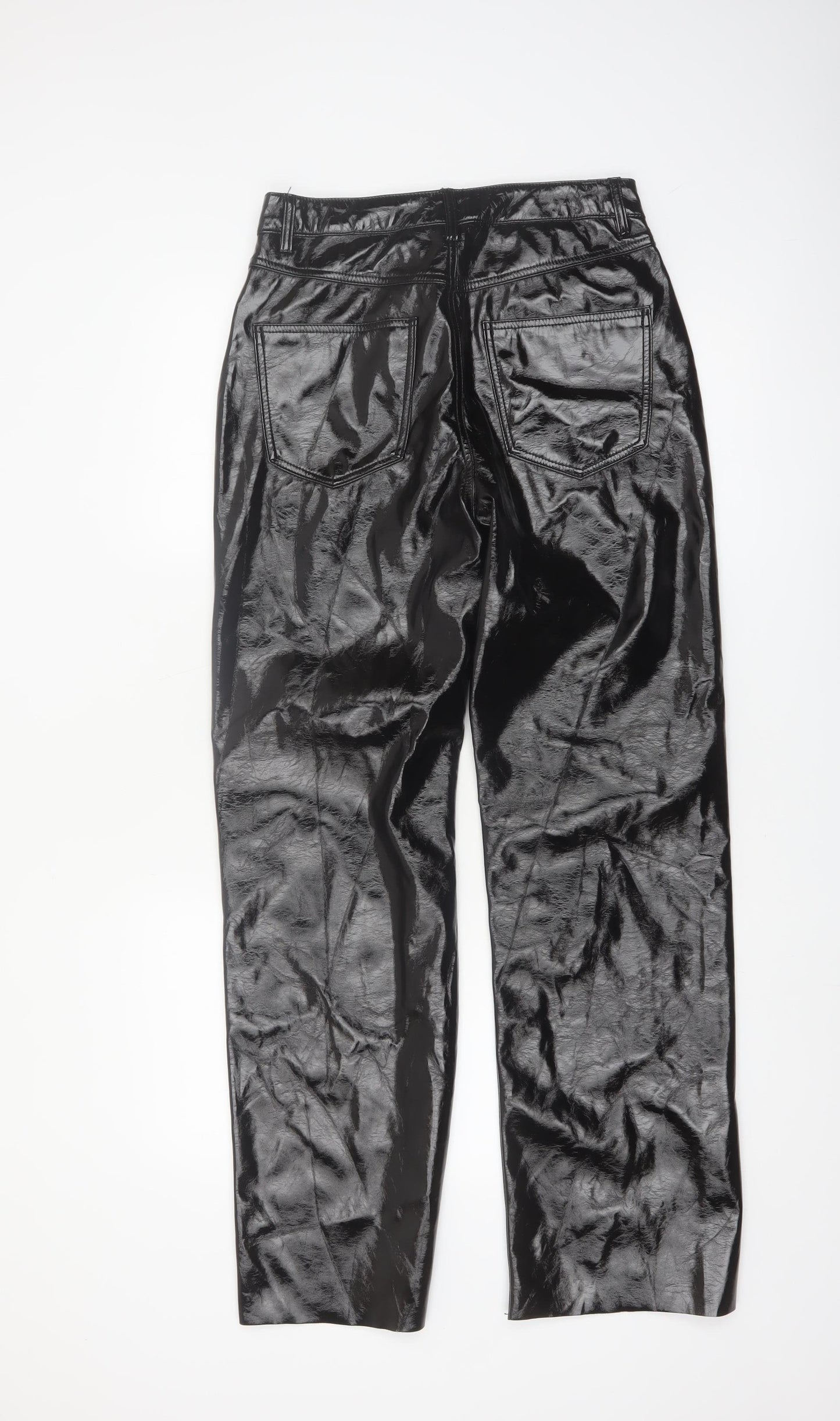 Vero Moda Women Black Glossy Straight Trousers Size 10