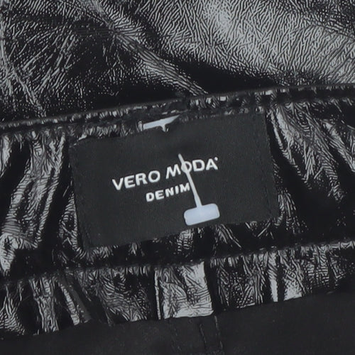 Vero Moda Women Black Glossy Straight Trousers Size 10