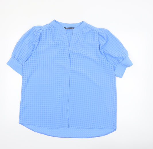Dunnes Women Blue Check Short Sleeve Blouse Size 16 Polyester