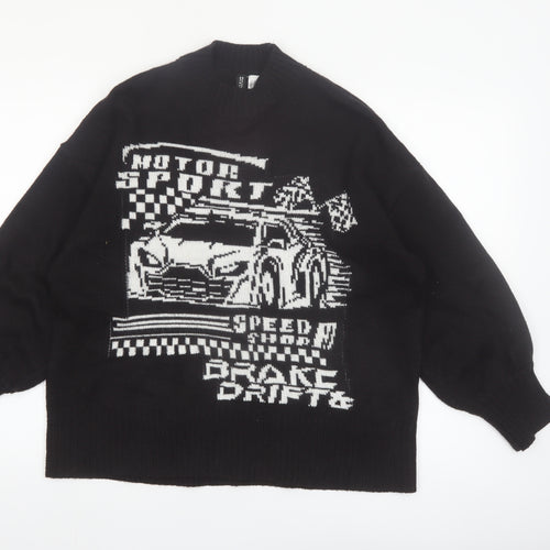 H&M Divided Womens Black XS Graphic Pullover Jumper Crew Neck