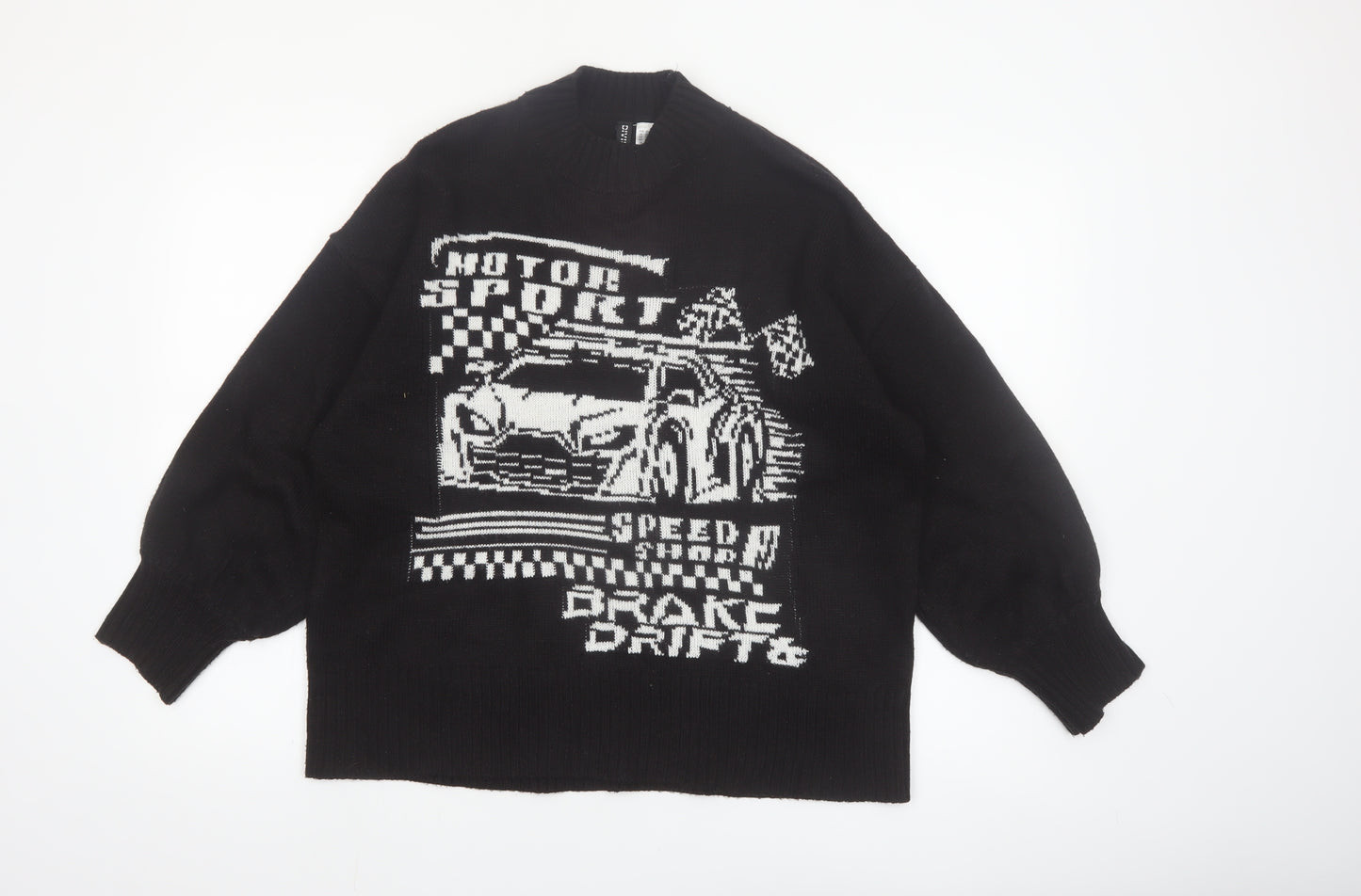 H&M Divided Womens Black XS Graphic Pullover Jumper Crew Neck