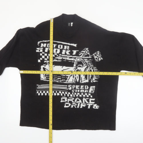 H&M Divided Womens Black XS Graphic Pullover Jumper Crew Neck