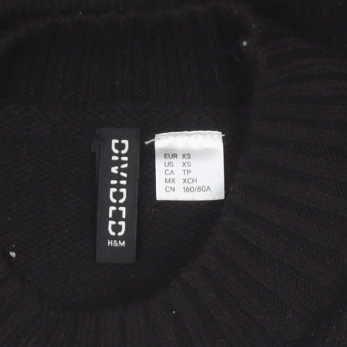 H&M Divided Womens Black XS Graphic Pullover Jumper Crew Neck