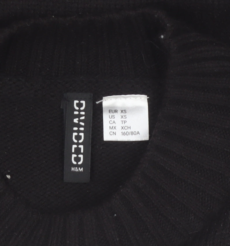 H&M Divided Womens Black XS Graphic Pullover Jumper Crew Neck