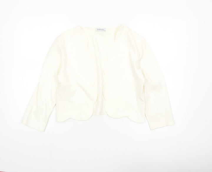 Zapara Women Ivory Cropped Long Sleeve Jersey Blouse Size 14