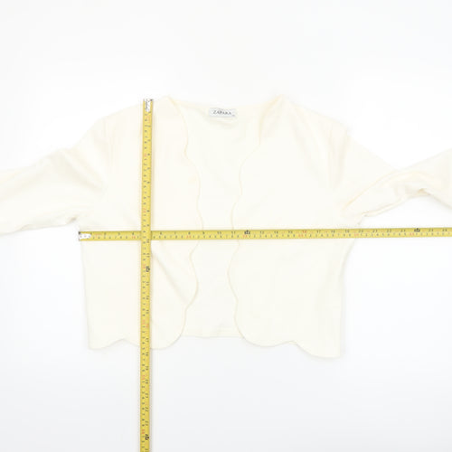 Zapara Women Ivory Cropped Long Sleeve Jersey Blouse Size 14
