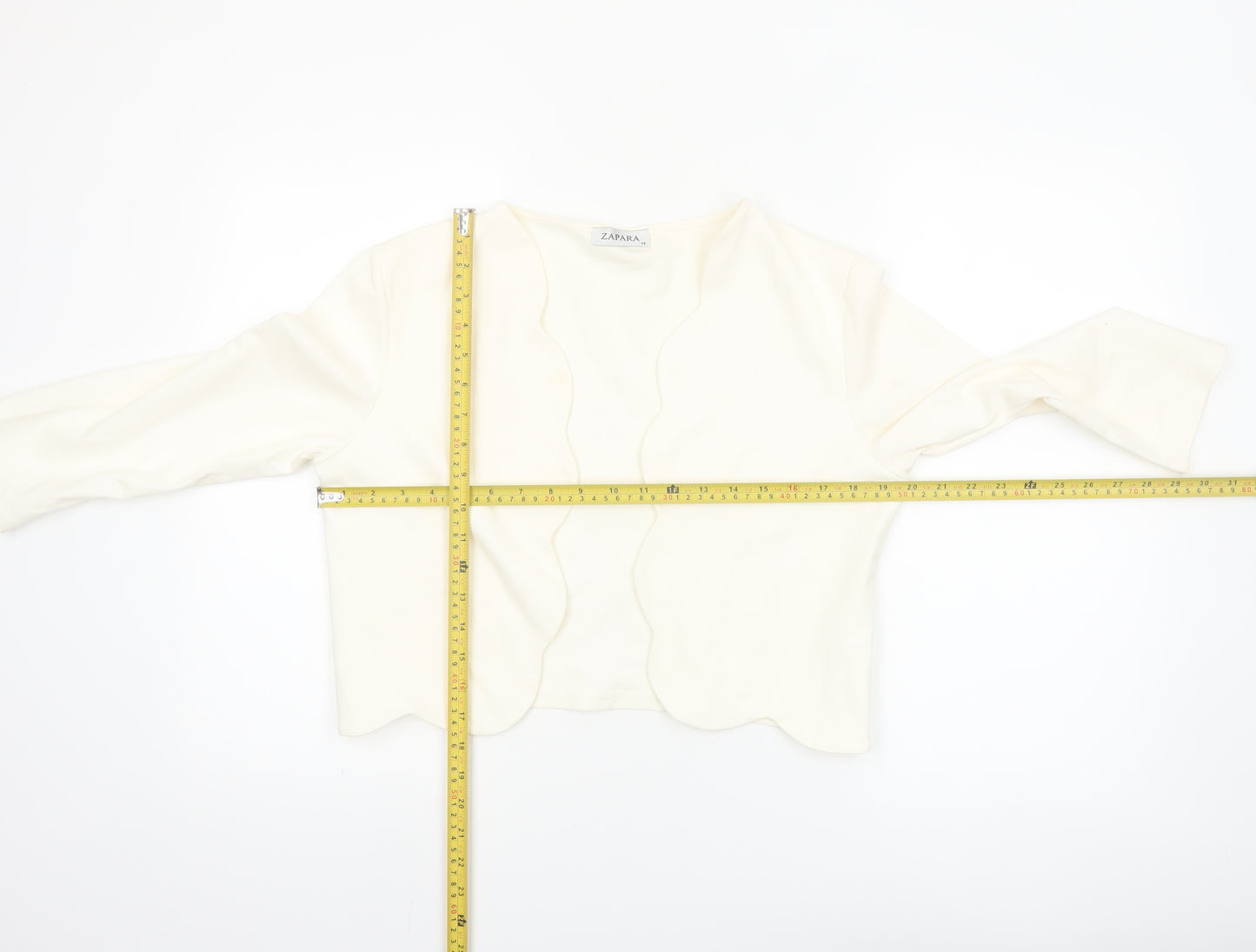 Zapara Women Ivory Cropped Long Sleeve Jersey Blouse Size 14