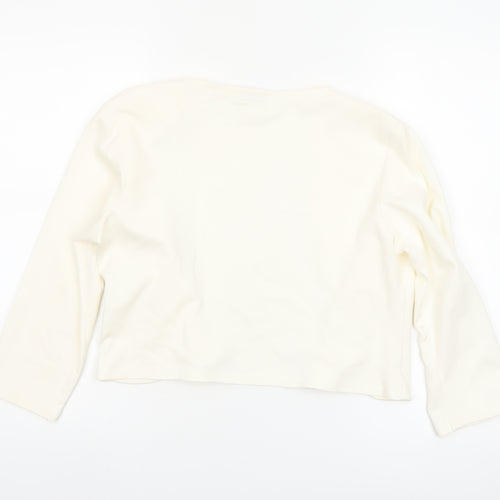 Zapara Women Ivory Cropped Long Sleeve Jersey Blouse Size 14