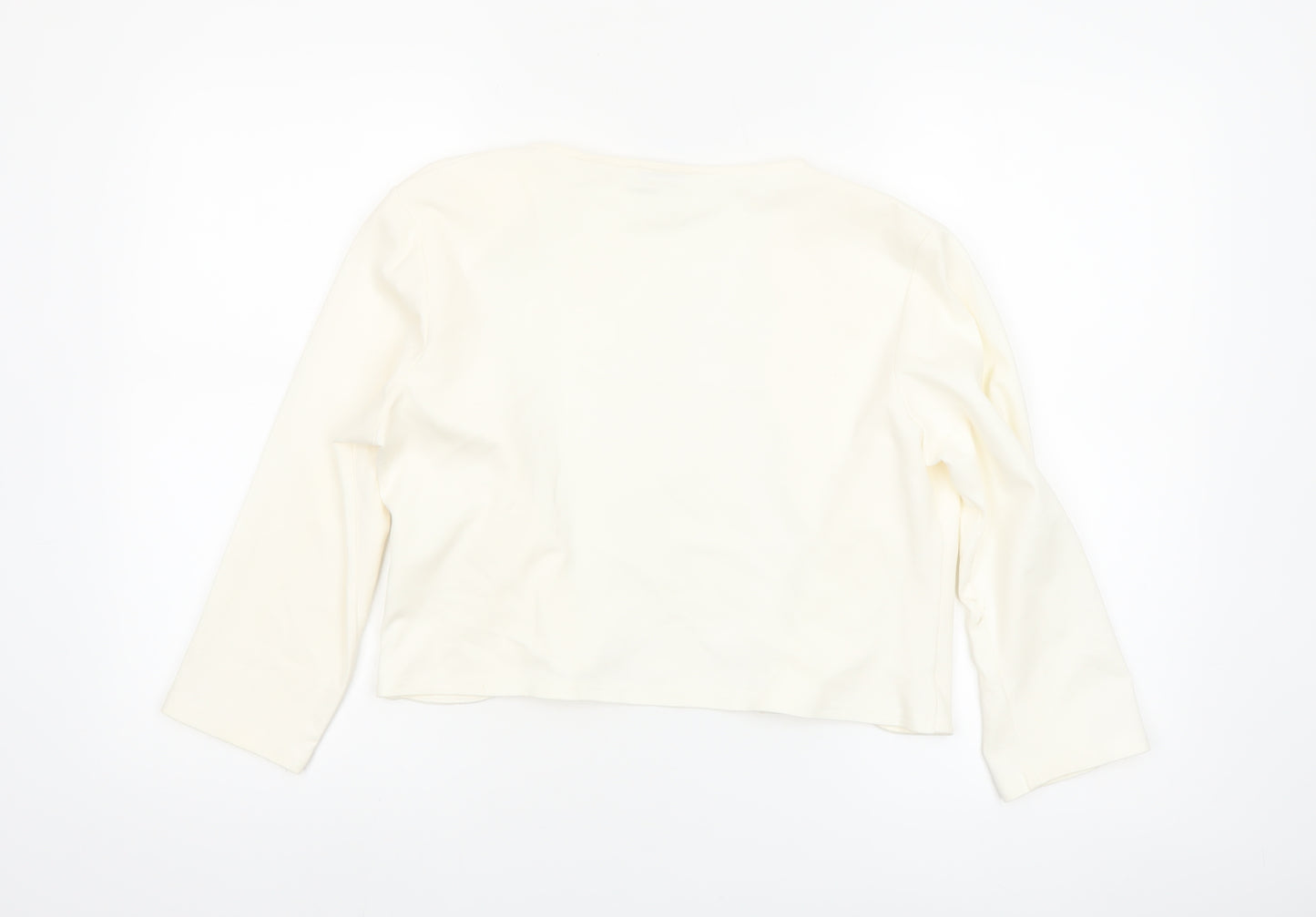 Zapara Women Ivory Cropped Long Sleeve Jersey Blouse Size 14