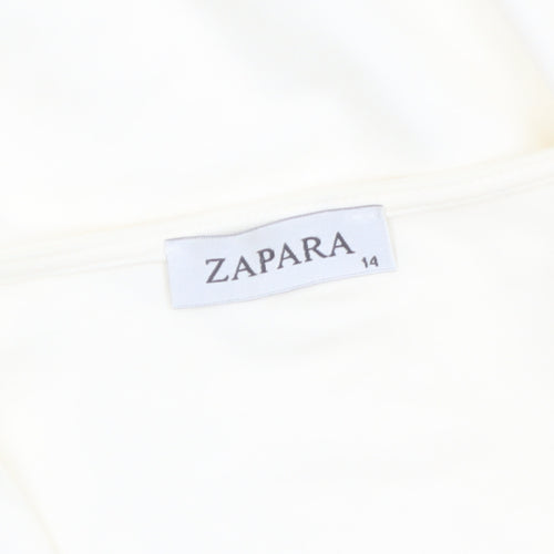 Zapara Women Ivory Cropped Long Sleeve Jersey Blouse Size 14