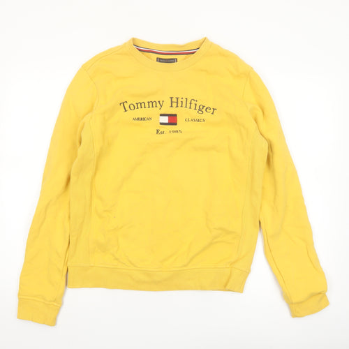 Tommy Hilfiger Boys Yellow Pullover Sweatshirt Size 176 Crew Neck Logo