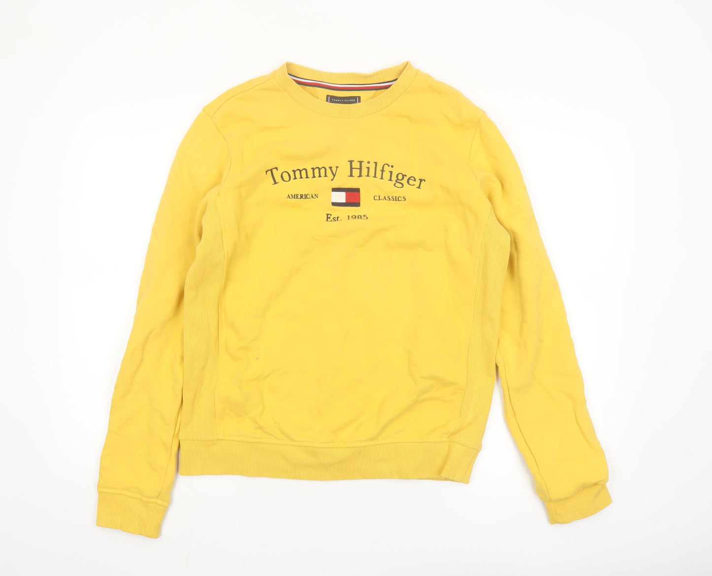 Tommy Hilfiger Boys Yellow Pullover Sweatshirt Size 176 Crew Neck Logo