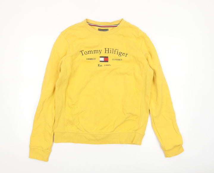 Tommy Hilfiger Boys Yellow Pullover Sweatshirt Size 176 Crew Neck Logo