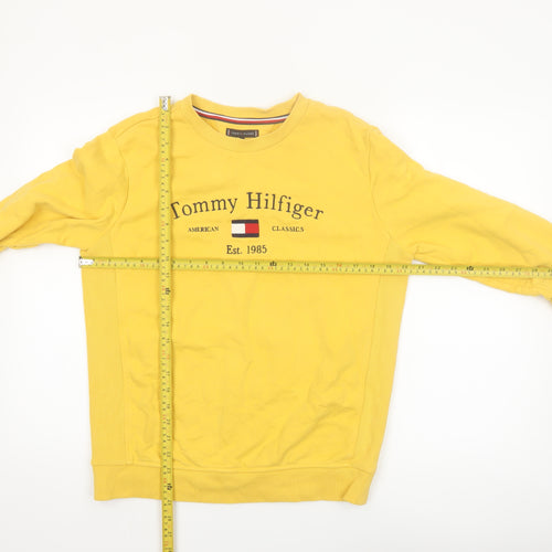 Tommy Hilfiger Boys Yellow Pullover Sweatshirt Size 176 Crew Neck Logo