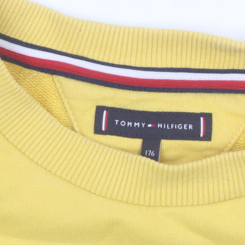 Tommy Hilfiger Boys Yellow Pullover Sweatshirt Size 176 Crew Neck Logo