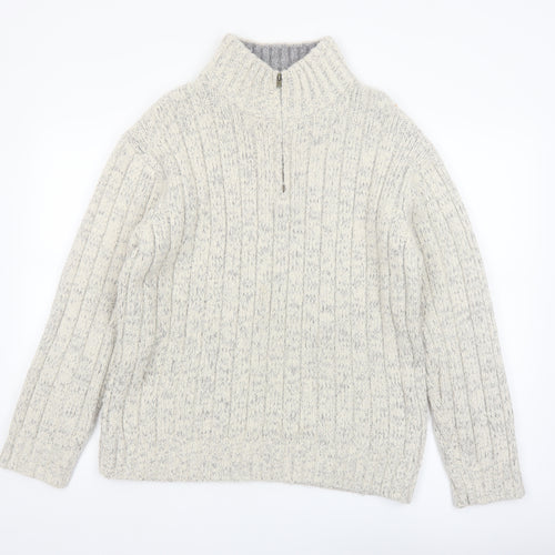 Marks & Spencer Men’s Beige Cable-Knit 1/4 Zip Wool Blend Jumper Size L