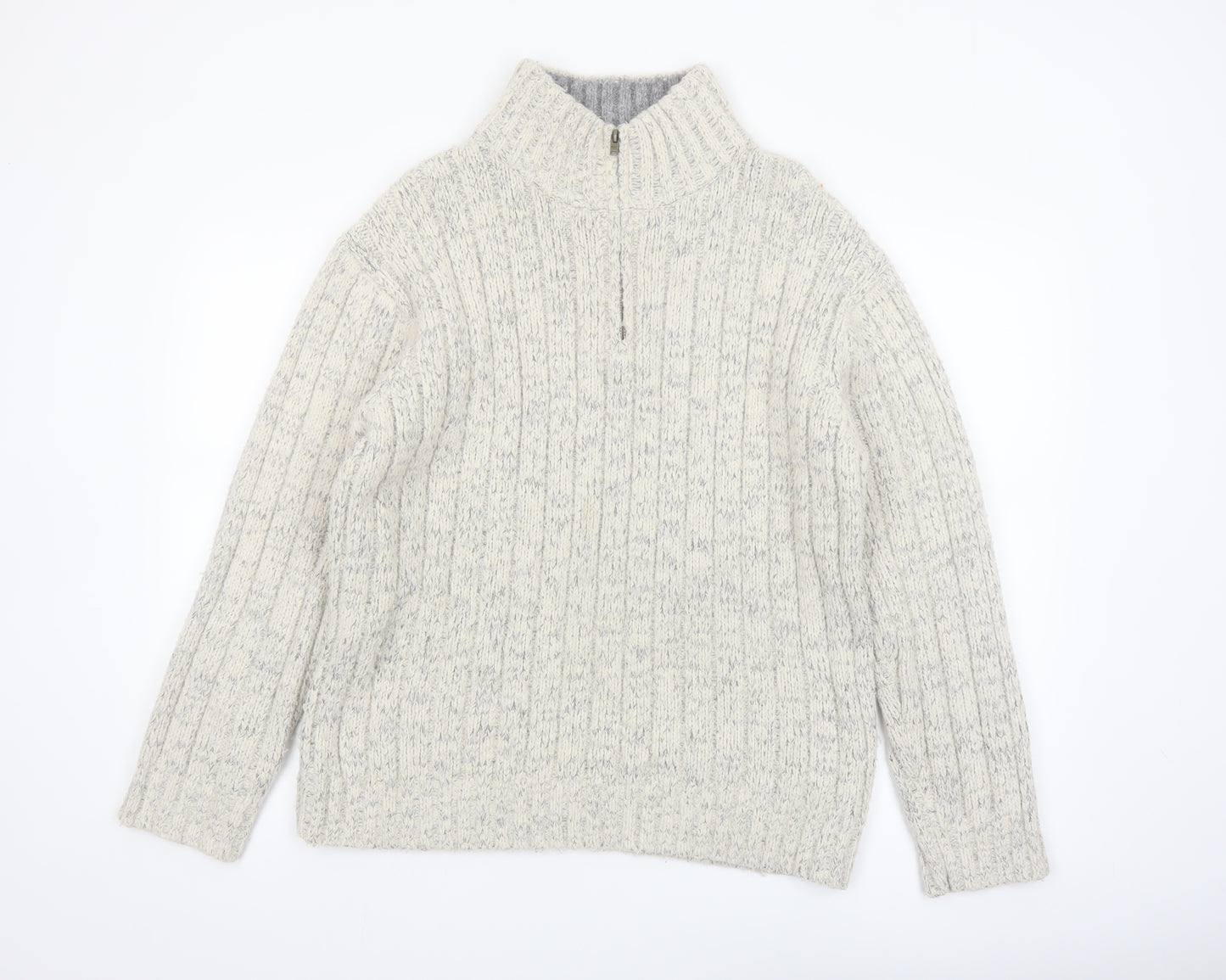 Marks & Spencer Men’s Beige Cable-Knit 1/4 Zip Wool Blend Jumper Size L