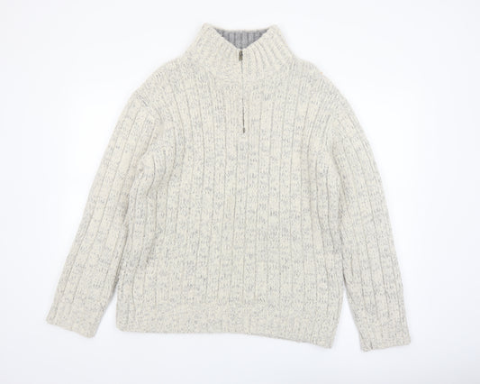 Marks & Spencer Men’s Beige Cable-Knit 1/4 Zip Wool Blend Jumper Size L