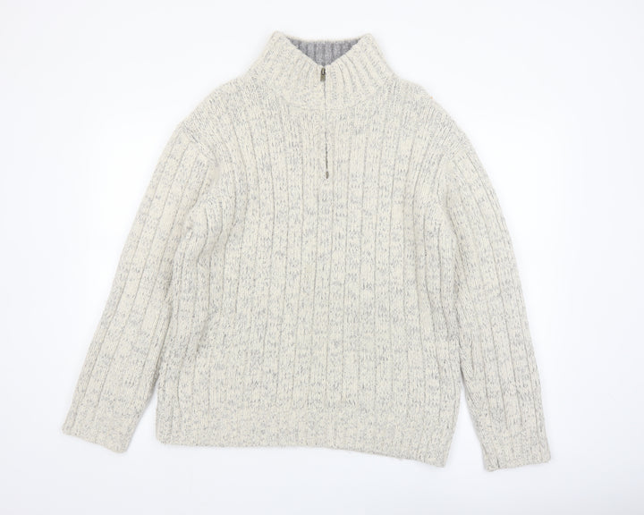Marks & Spencer Men’s Beige Cable-Knit 1/4 Zip Wool Blend Jumper Size L