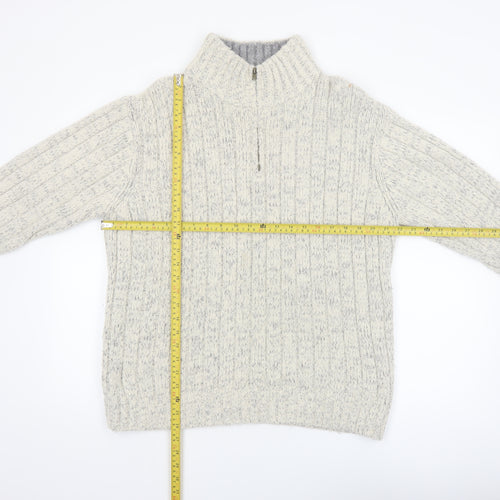 Marks & Spencer Men’s Beige Cable-Knit 1/4 Zip Wool Blend Jumper Size L