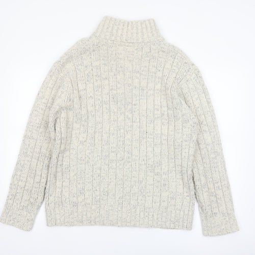 Marks & Spencer Men’s Beige Cable-Knit 1/4 Zip Wool Blend Jumper Size L