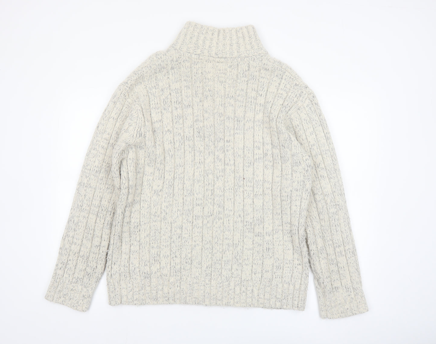 Marks & Spencer Men’s Beige Cable-Knit 1/4 Zip Wool Blend Jumper Size L