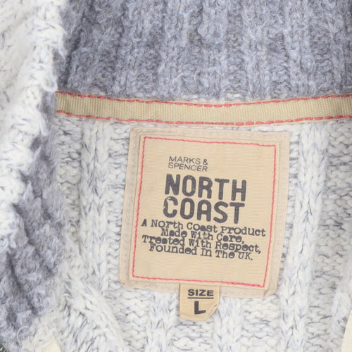 Marks & Spencer Men’s Beige Cable-Knit 1/4 Zip Wool Blend Jumper Size L