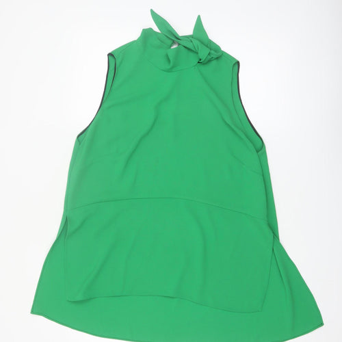 Zara Woman Green High Neck Bow Sleeveless Blouse Size 18
