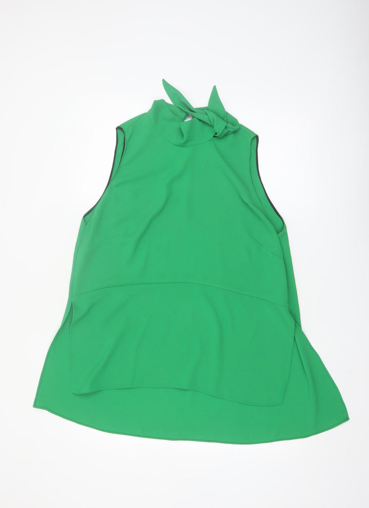 Zara Woman Green High Neck Bow Sleeveless Blouse Size 18
