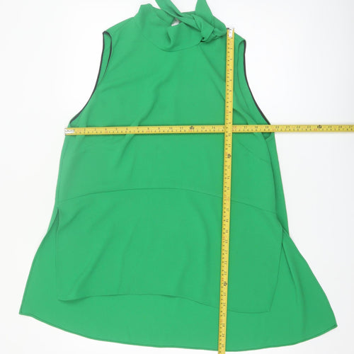 Zara Woman Green High Neck Bow Sleeveless Blouse Size 18