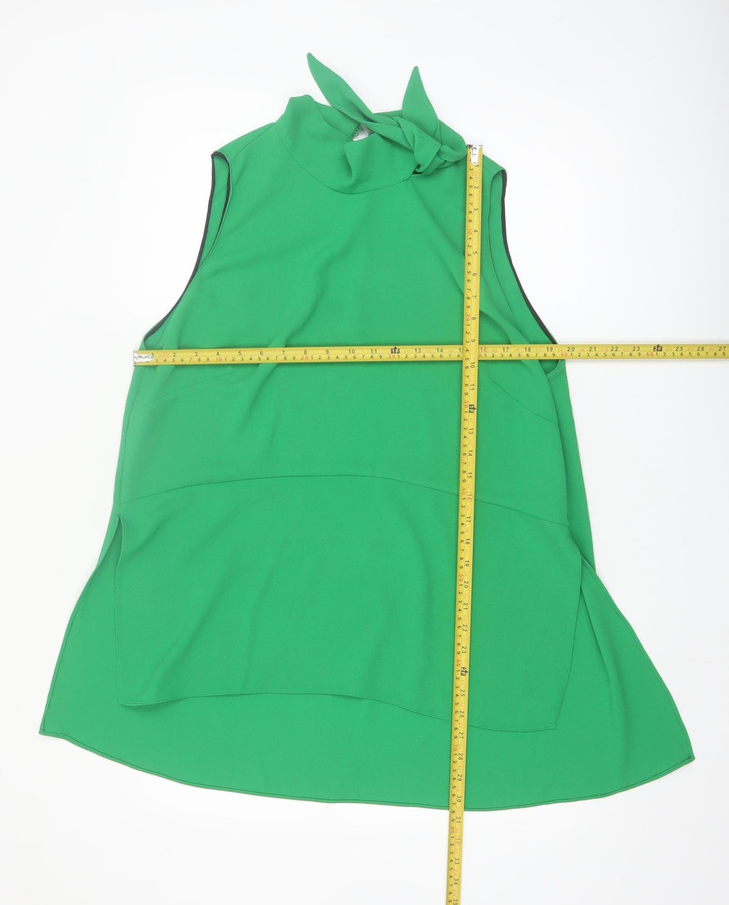 Zara Woman Green High Neck Bow Sleeveless Blouse Size 18