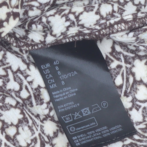 H&M Women Brown Floral Viscose Short Sleeve Tunic Blouse UK 12