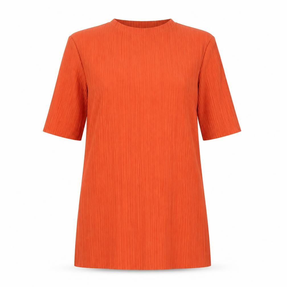 Front view of Dorothy Perkins Women’s Orange Pleated Basic T-Shirt UK 10