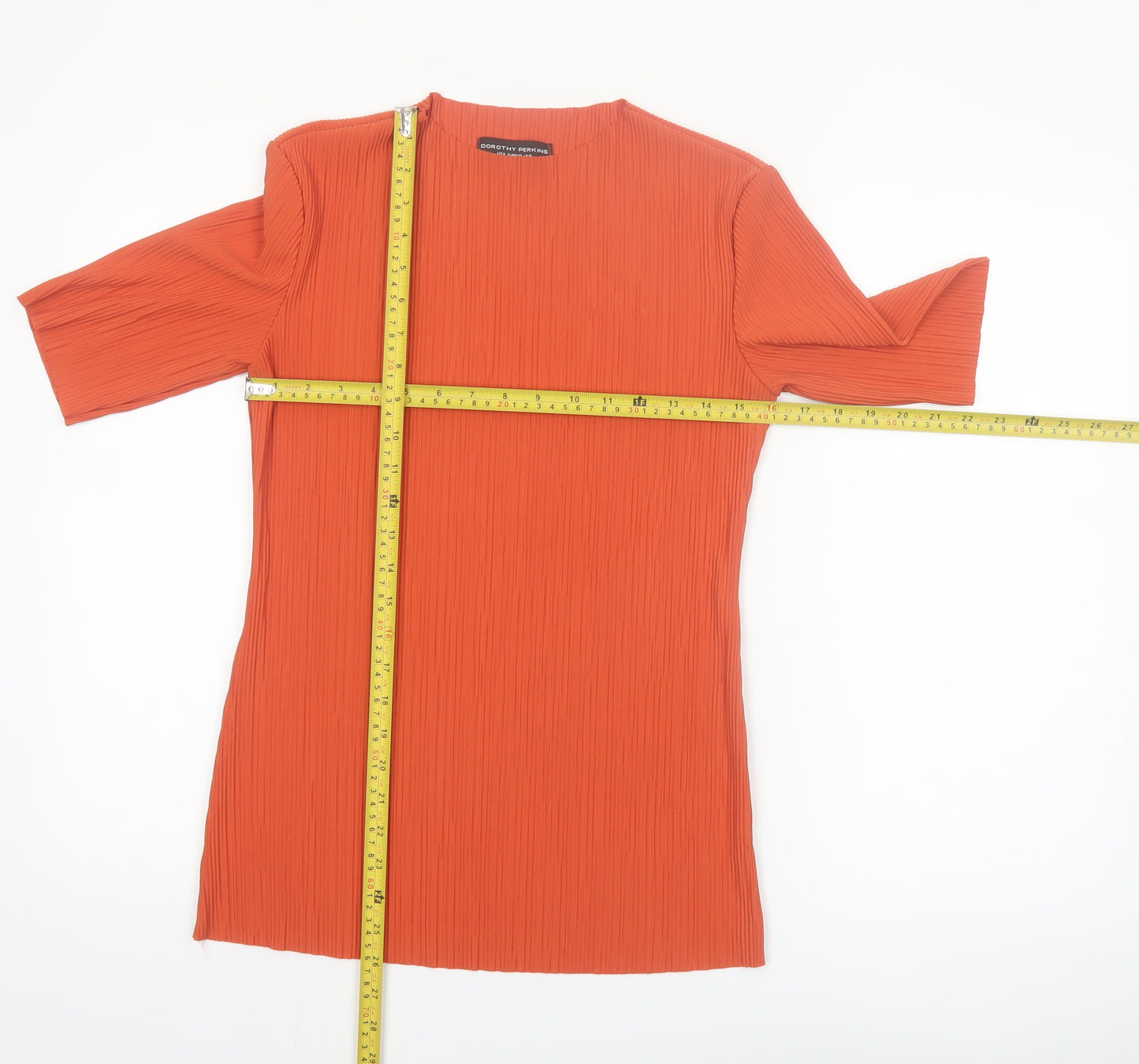 Dorothy Perkins Women’s Orange Pleated Basic T-Shirt UK 10