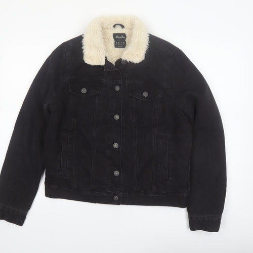 Denim Co Womens Black Sherpa Collar Jacket Size 10 Regular Cotton Blend