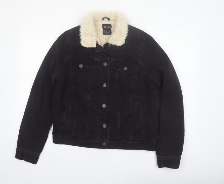 Denim Co Womens Black Sherpa Collar Jacket Size 10 Regular Cotton Blend
