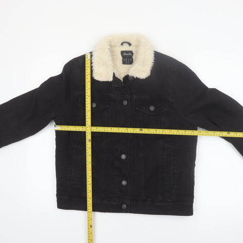 Denim Co Womens Black Sherpa Collar Jacket Size 10 Regular Cotton Blend