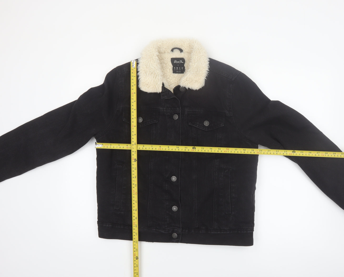 Denim Co Womens Black Sherpa Collar Jacket Size 10 Regular Cotton Blend