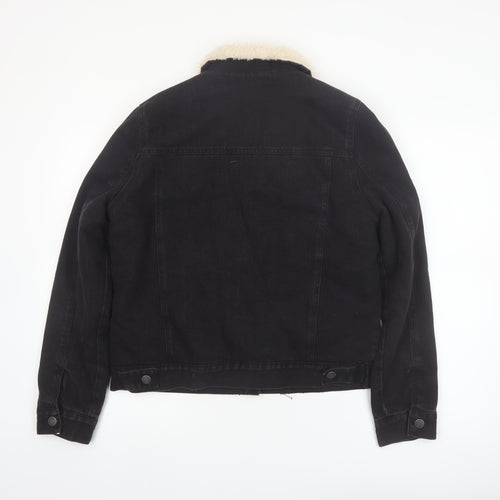 Denim Co Womens Black Sherpa Collar Jacket Size 10 Regular Cotton Blend