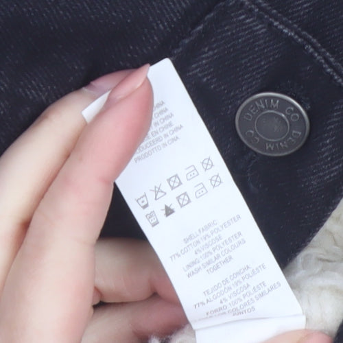 Denim Co Womens Black Sherpa Collar Jacket Size 10 Regular Cotton Blend