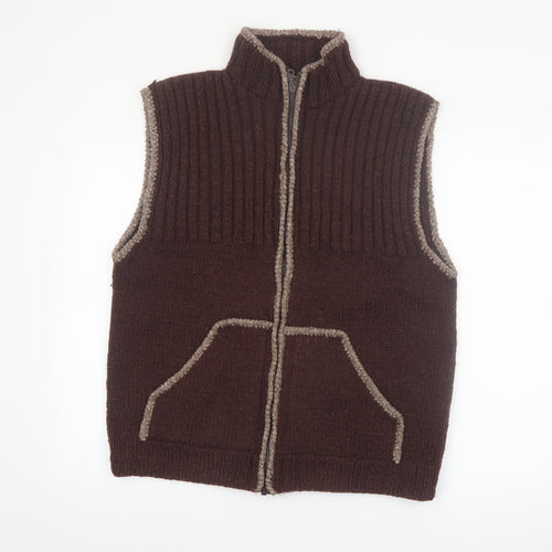 E.C.C. Men's Brown Wool Full Zip Sleeveless Vest XL Handmade
