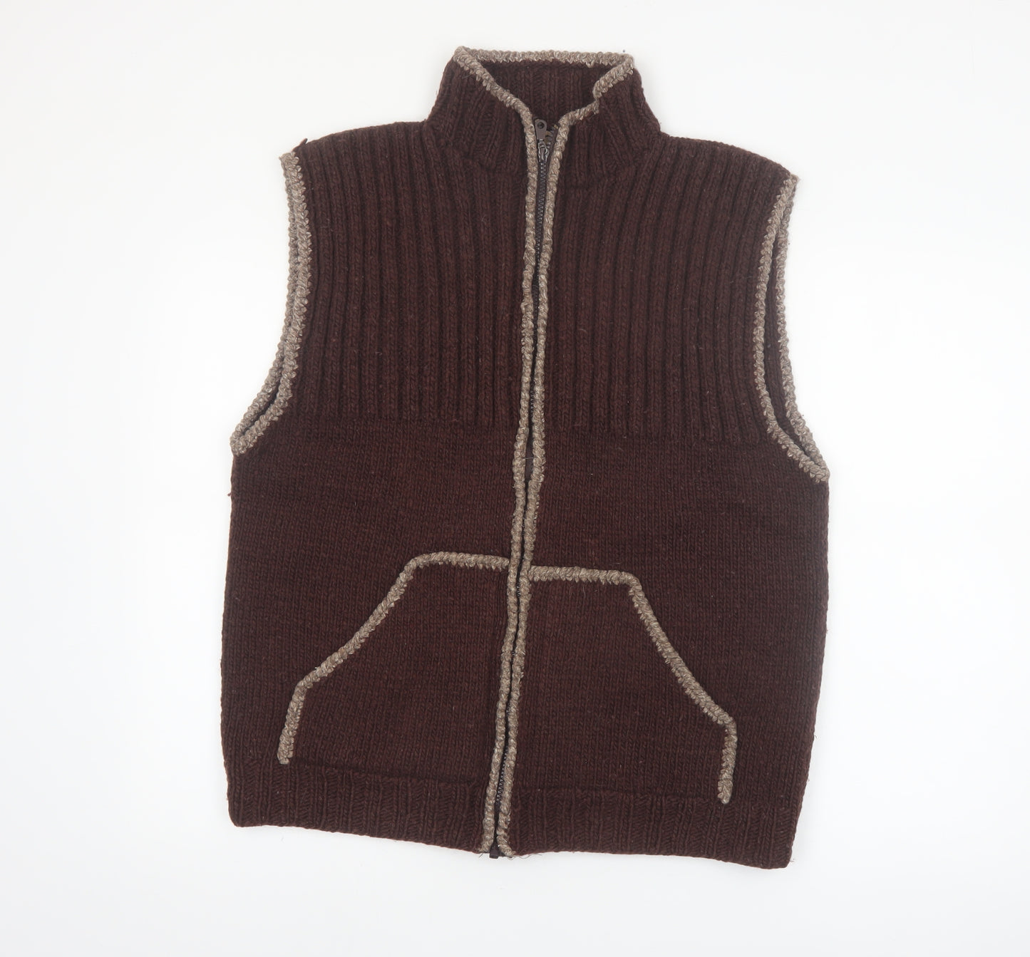 E.C.C. Men's Brown Wool Full Zip Sleeveless Vest XL Handmade